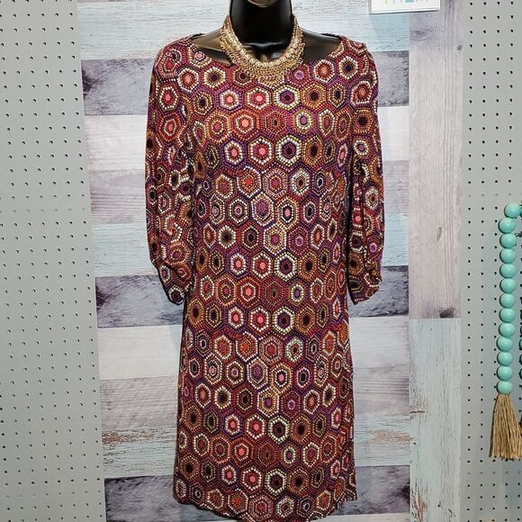 Trina Turk Bright Geometric Print Slipover Midi Dress, Sz 6 - Picture 2 of 7